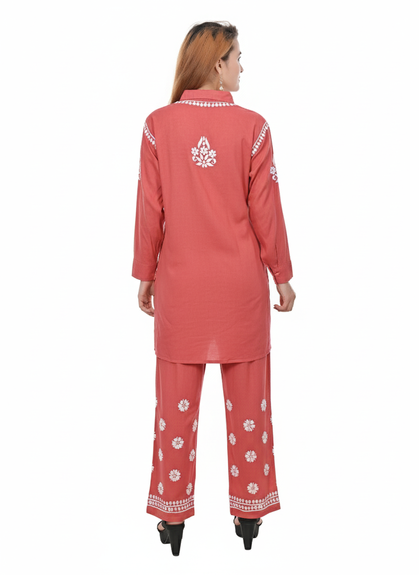 Handmade Embroidered Rayon Lucknowi Chikankari Co-ord Set