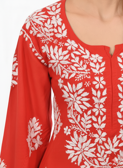 Handmade Embroidered Rayon Lace Plazo Set