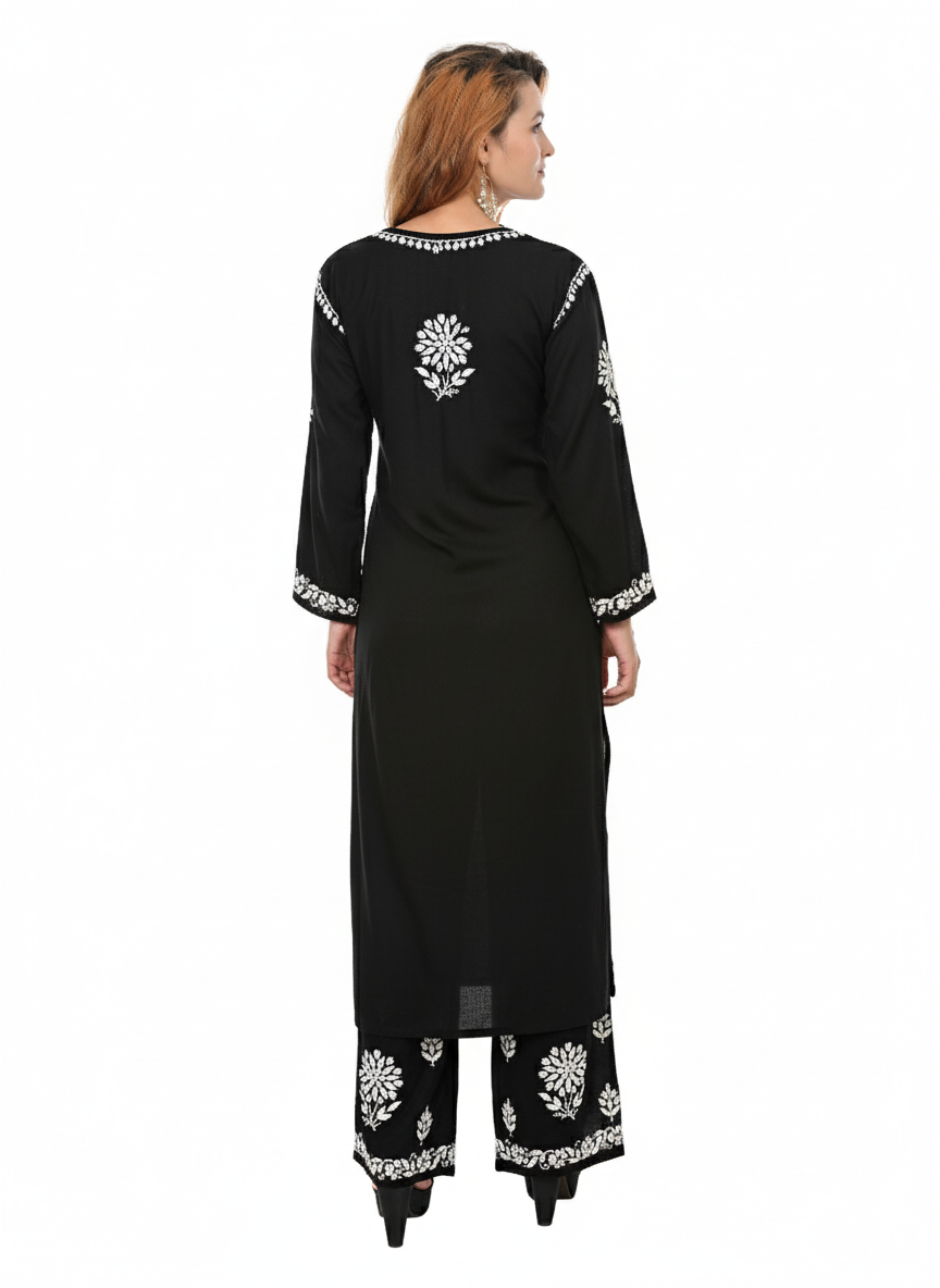 Handmade Embroidered Rayon Lucknowi Chikankari Plazo Set