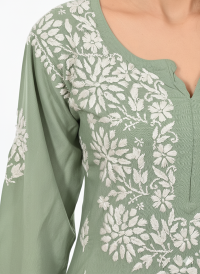 Handmade Embroidered Rayon Lucknowi Chikankari Plazo Set