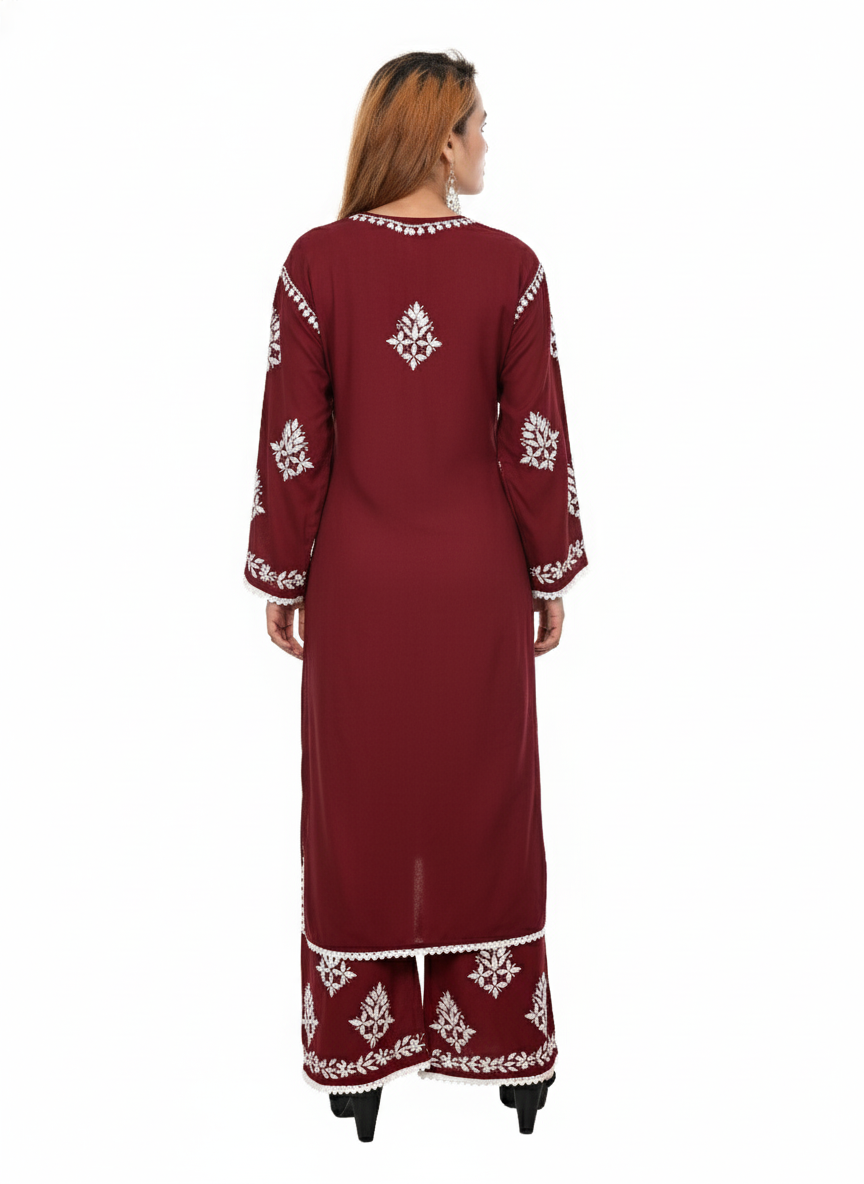 Handmade Embroidered Rayon Lace Plazo Set