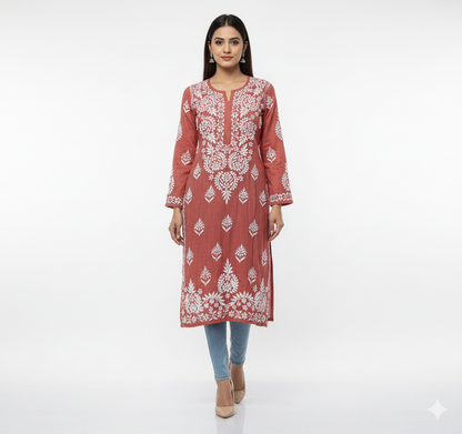 Lucknowi Chikankari Kurti Featuring Hand Embroidery
