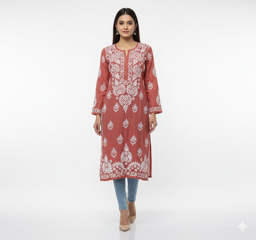 Lucknowi Chikankari Kurti Featuring Hand Embroidery