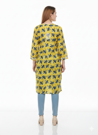 “Traditional Lucknowi Chikankari Printed Malmal Kurti with Hand Embroidery”