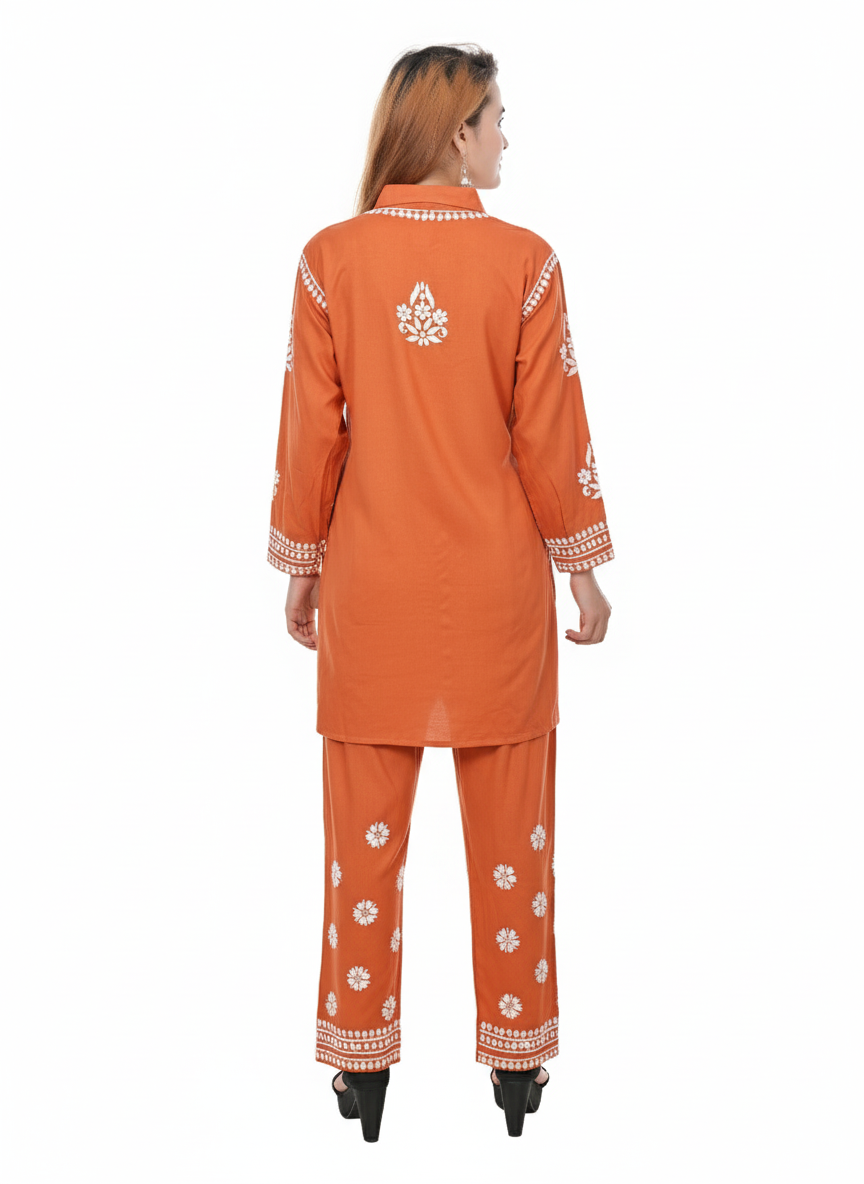 Handmade Embroidered Rayon Lucknowi Chikankari Co-ord Set