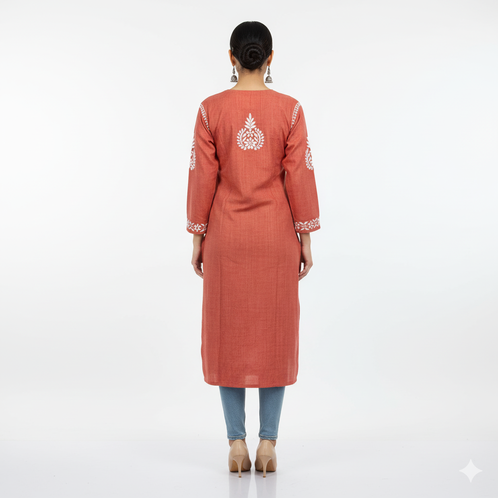 Lucknowi Chikankari Kurti Featuring Hand Embroidery