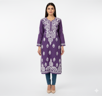 Lucknowi Chikankari Kurti Featuring Hand Embroidery