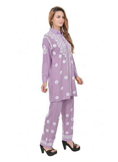 Handmade Embroidered Rayon Lucknowi Chikankari Co-ord Set