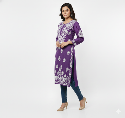 Lucknowi Chikankari Kurti Featuring Hand Embroidery