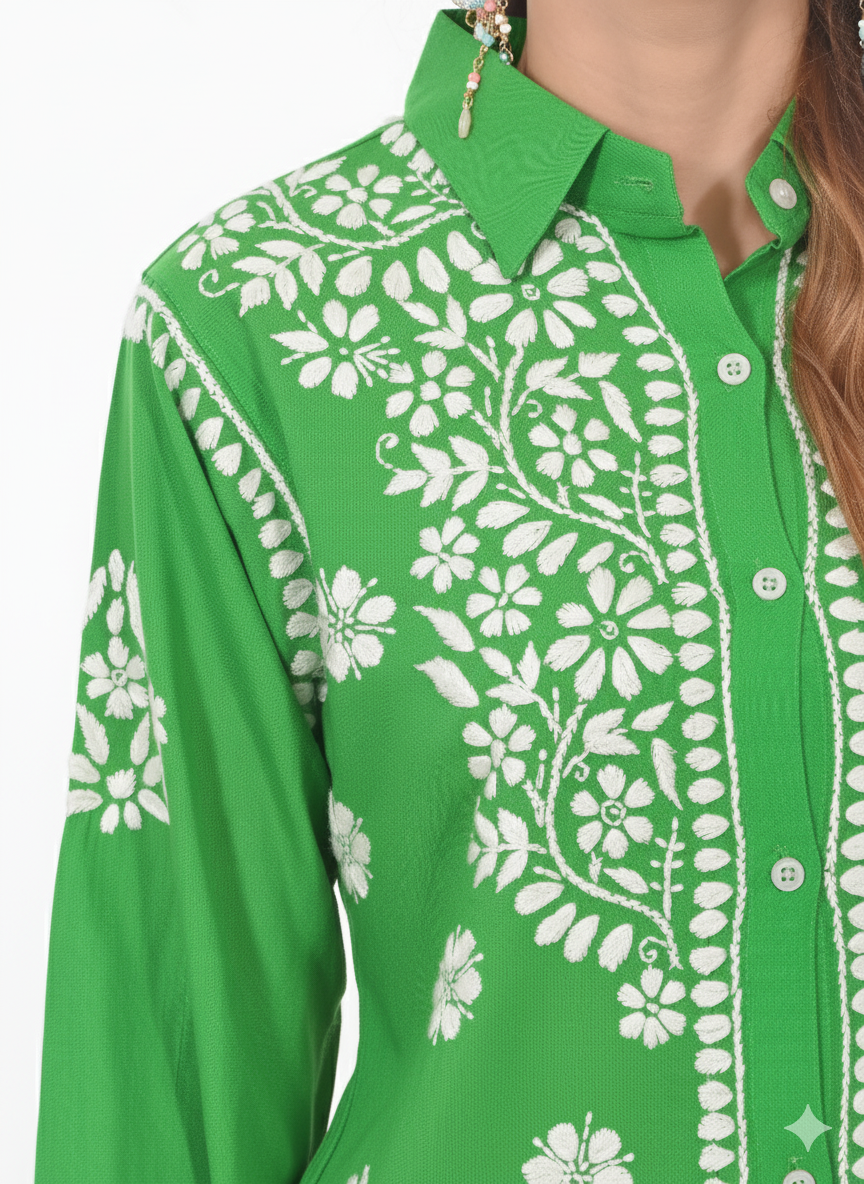 Handmade Embroidered Rayon Lucknowi Chikankari Co-ord Set