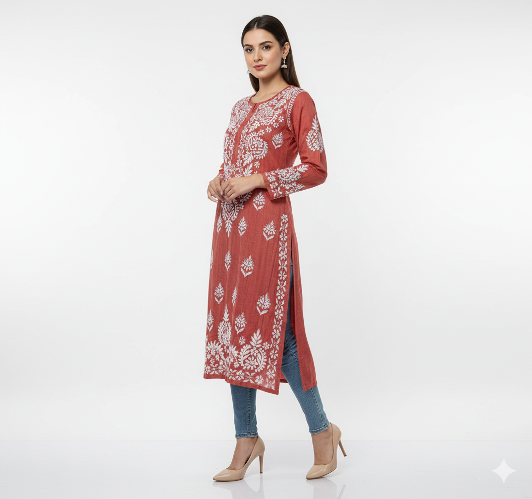 Lucknowi Chikankari Kurti Featuring Hand Embroidery