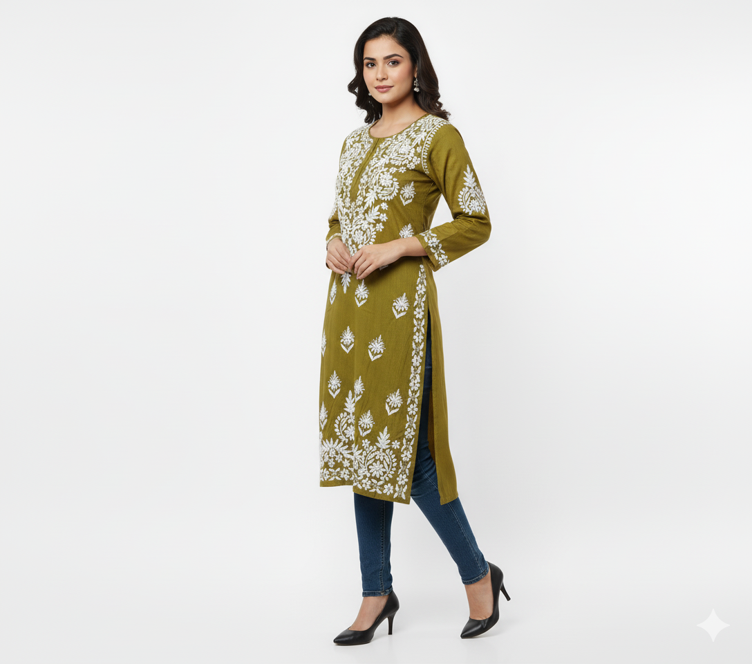 Lucknowi Chikankari Kurti Featuring Hand Embroidery