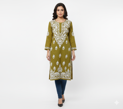 Lucknowi Chikankari Kurti Featuring Hand Embroidery