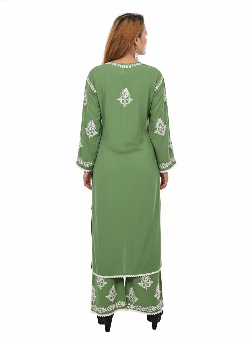 Handmade Embroidered Rayon Lace Plazo Set