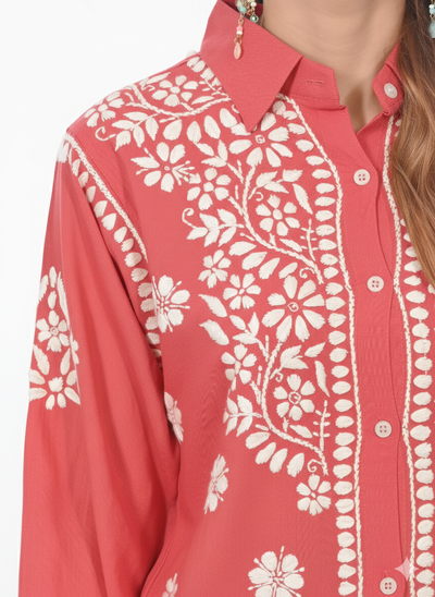 Handmade Embroidered Rayon Lucknowi Chikankari Co-ord Set