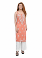 MS CHIKAN ARTS Women's Rayon Sleeveless Lucknowi Chikankari Hand Work Round Neck Kurti