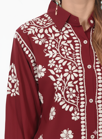 Handmade Embroidered Rayon Lucknowi Chikankari Co-ord Set