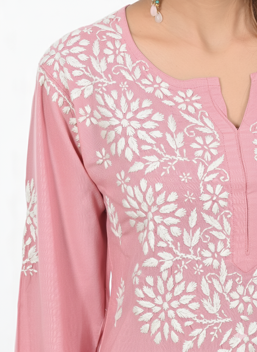 Handmade Embroidered Rayon Lucknowi Chikankari Plazo Set