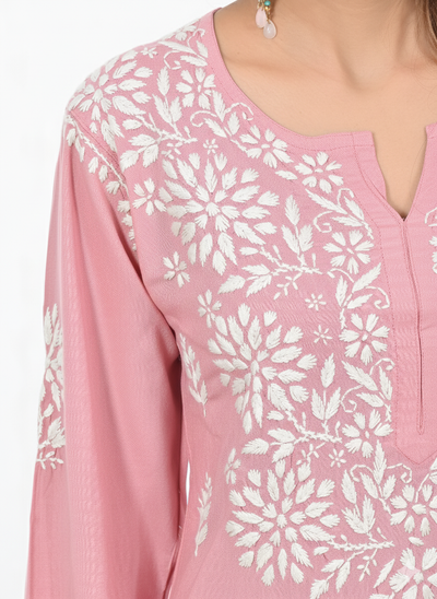 Handmade Embroidered Rayon Lucknowi Chikankari Plazo Set