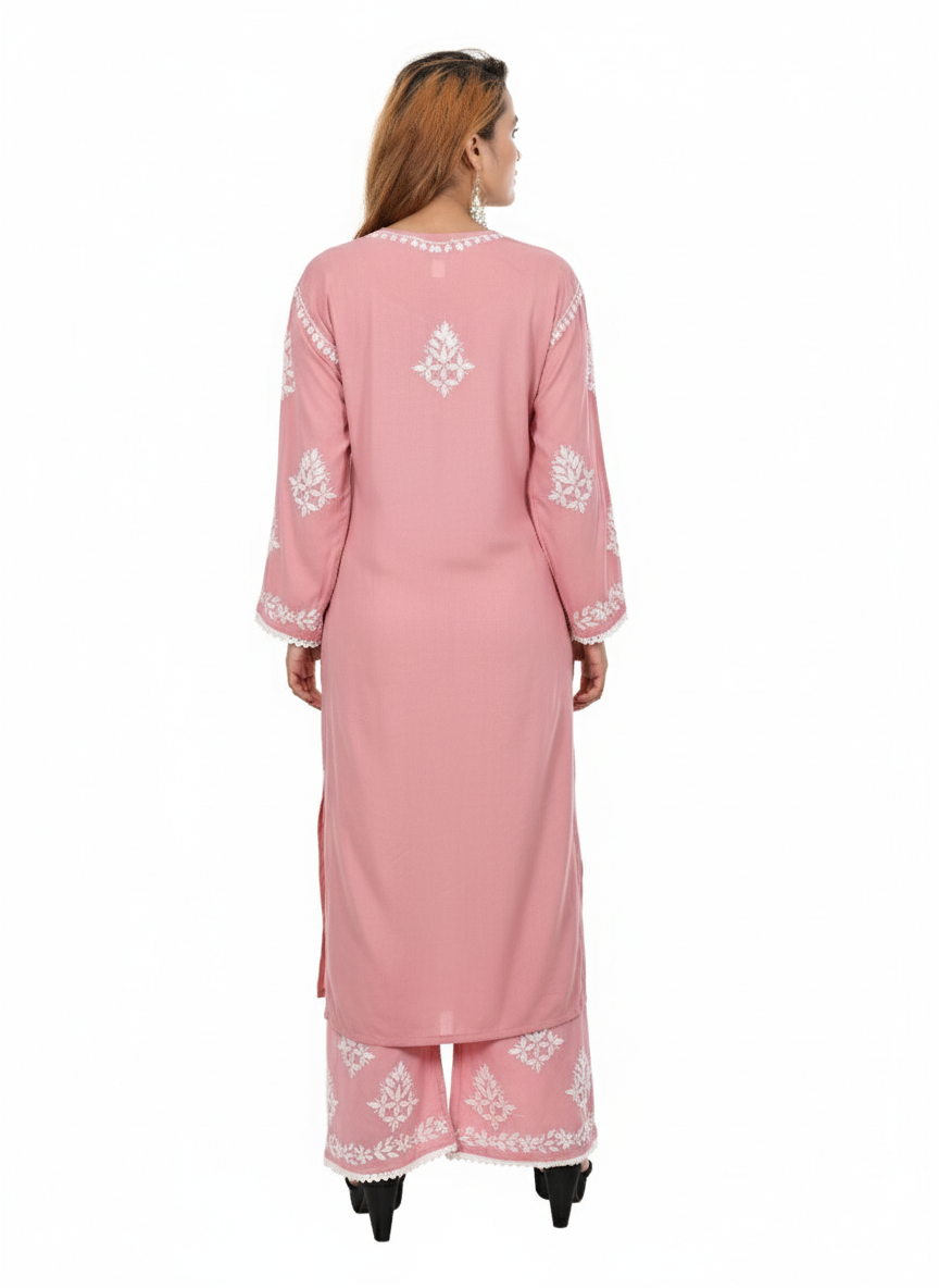 Handmade Embroidered Rayon Lace Plazo Set