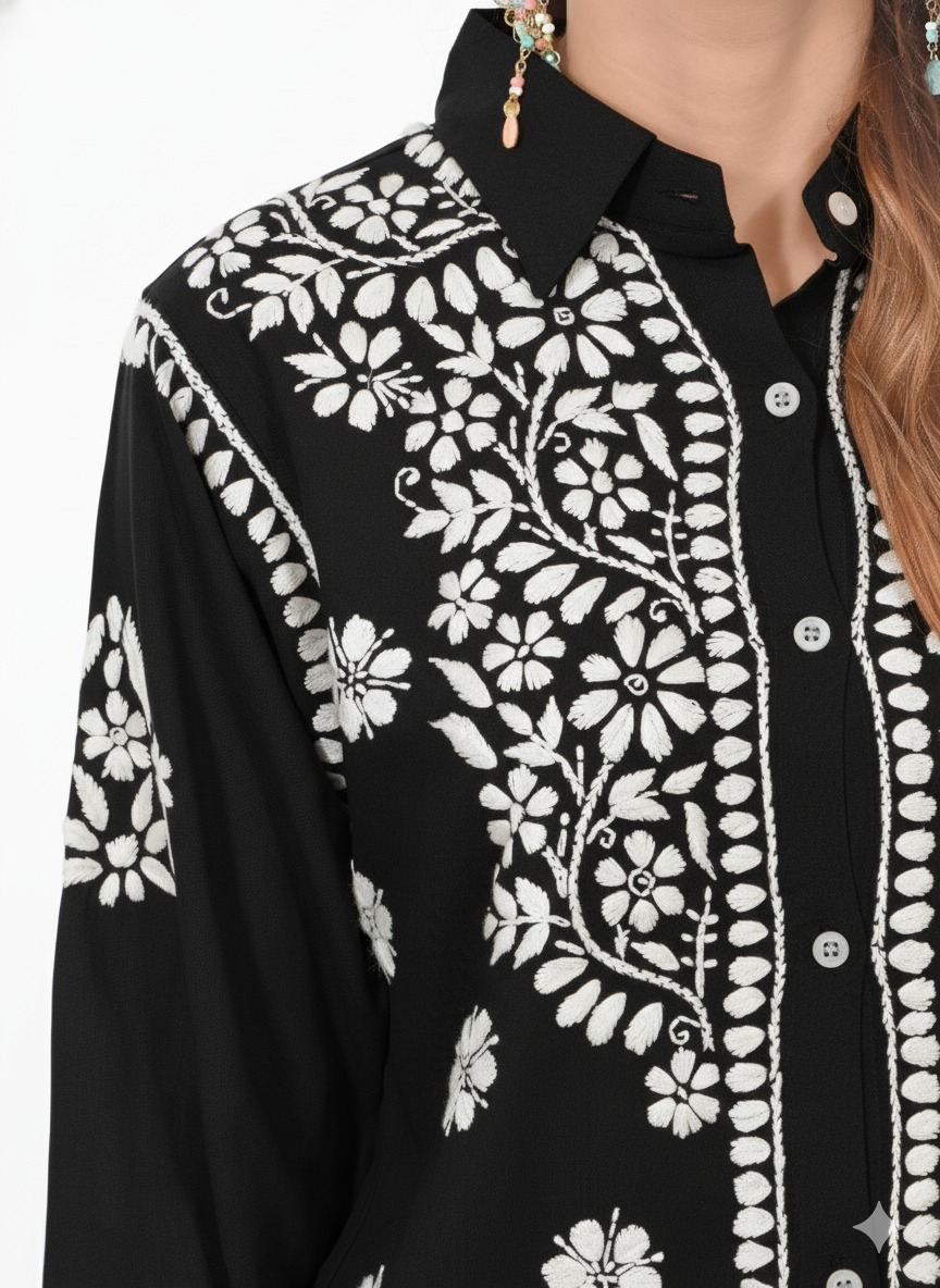 Handmade Embroidered Rayon Lucknowi Chikankari Co-ord Set