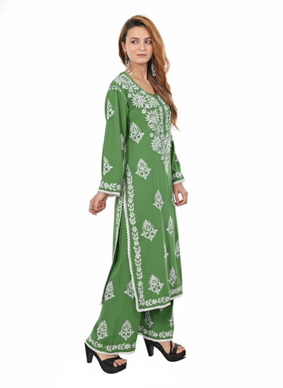 Handmade Embroidered Rayon Lace Plazo Set