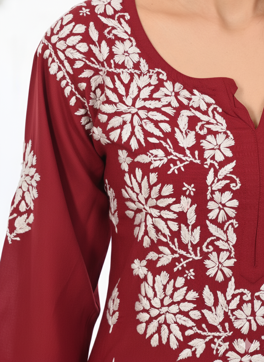 Handmade Embroidered Rayon Lucknowi Chikankari Plazo Set