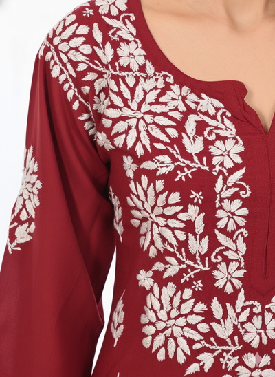 Handmade Embroidered Rayon Lucknowi Chikankari Plazo Set