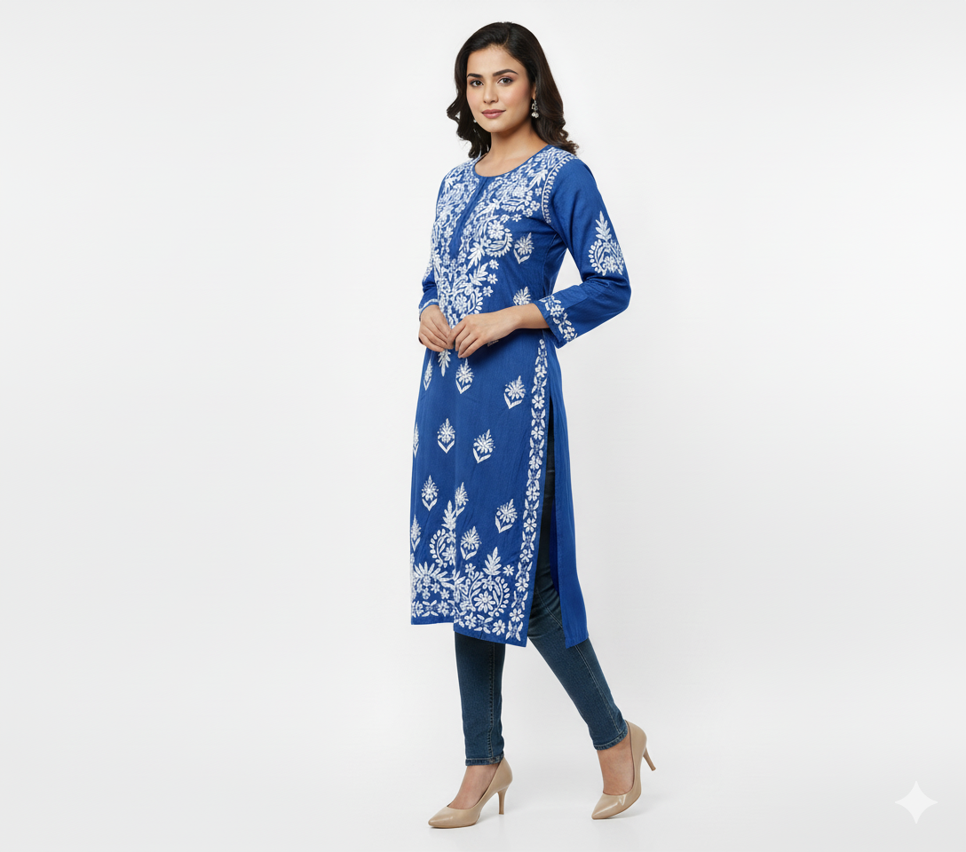 Lucknowi Chikankari Kurti Featuring Hand Embroidery