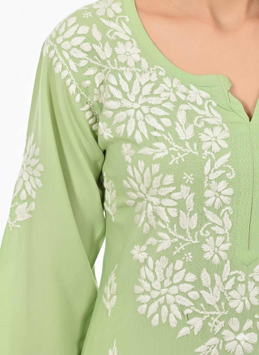 Handmade Embroidered Rayon Lucknowi Chikankari Plazo Set