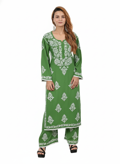 Handmade Embroidered Rayon Lace Plazo Set