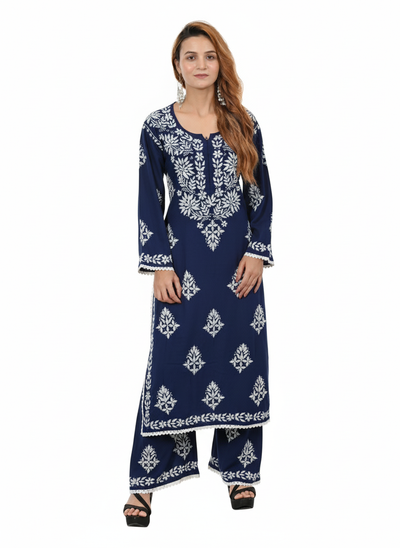 Handmade Embroidered Rayon Lace Plazo Set