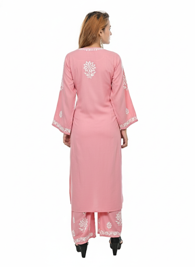 Handmade Embroidered Rayon Lucknowi Chikankari Plazo Set