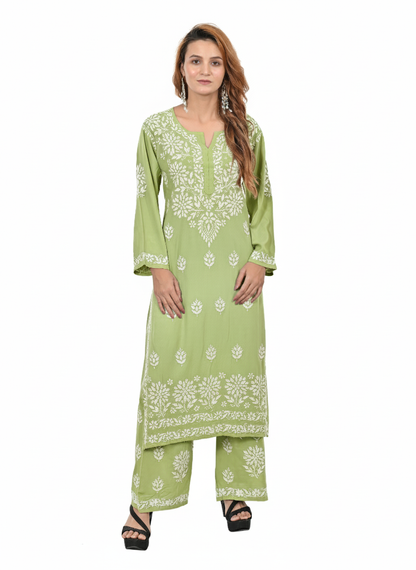 Handmade Embroidered Rayon Lucknowi Chikankari Plazo Set