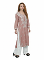MS CHIKAN ARTS Women's Rayon Full Sleeve Lucknowi Chikankari Hand Work Round Neck Kurti