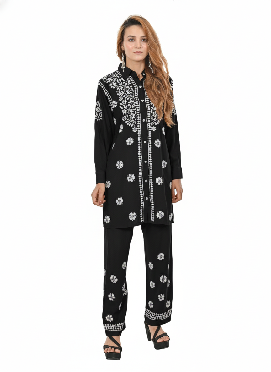 Handmade Embroidered Rayon Lucknowi Chikankari Co-ord Set