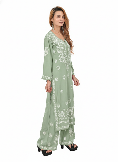 Handmade Embroidered Rayon Lucknowi Chikankari Plazo Set
