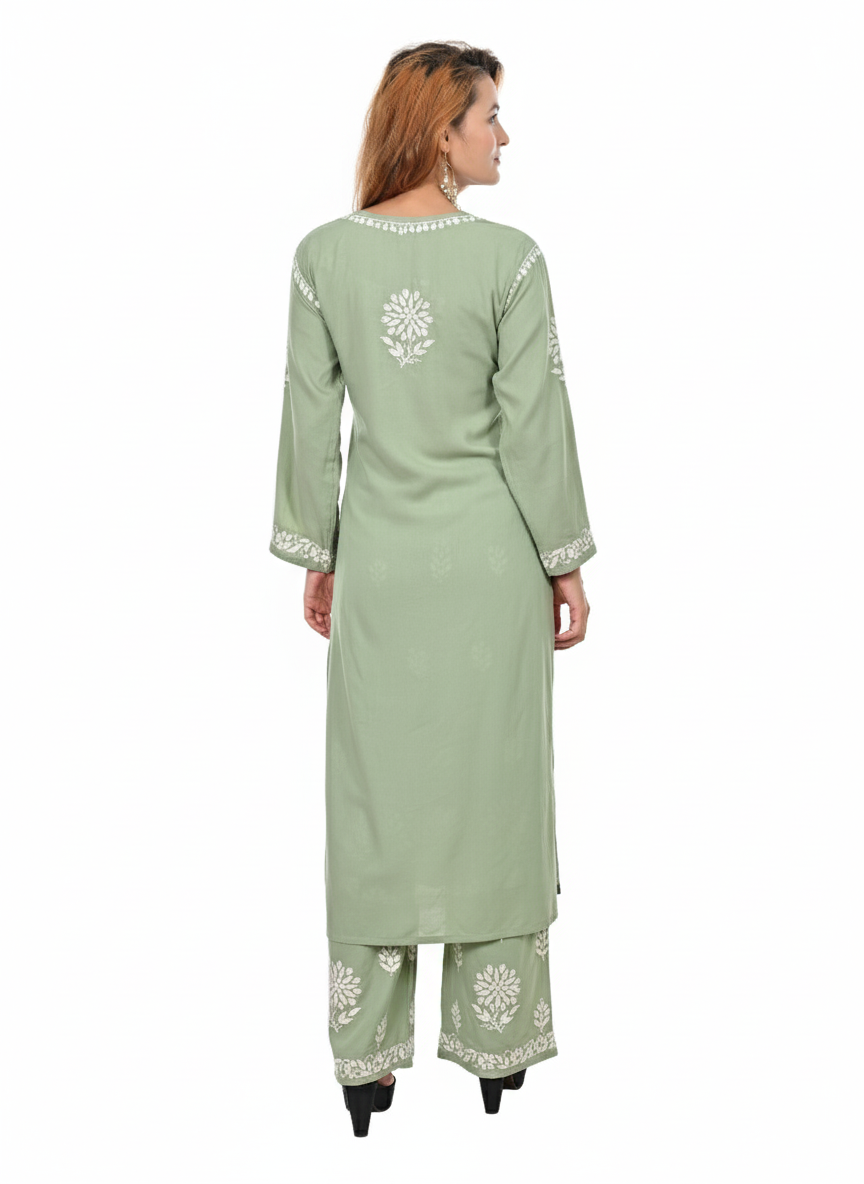 Handmade Embroidered Rayon Lucknowi Chikankari Plazo Set