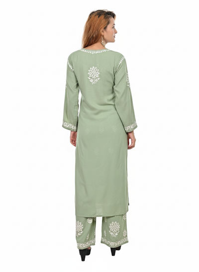 Handmade Embroidered Rayon Lucknowi Chikankari Plazo Set