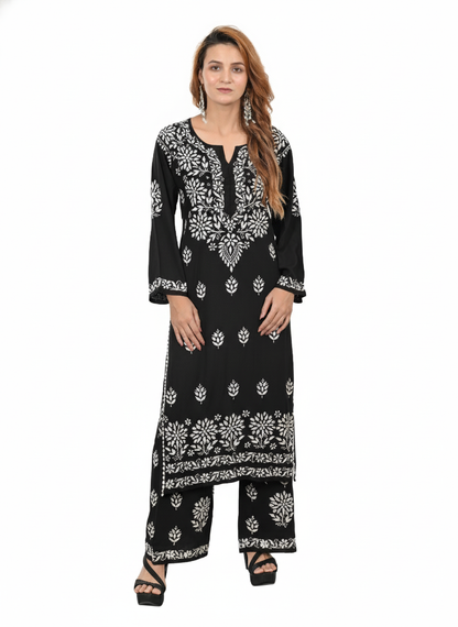 Handmade Embroidered Rayon Lucknowi Chikankari Plazo Set