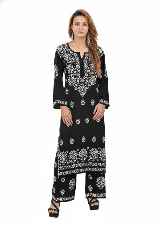 Handmade Embroidered Rayon Lucknowi Chikankari Plazo Set