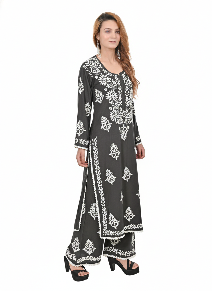 Handmade Embroidered Rayon Lace Plazo Set