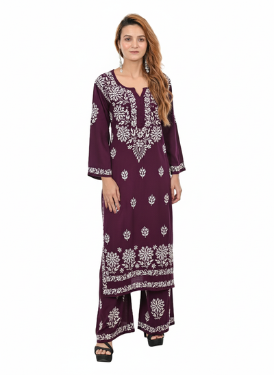 Handmade Embroidered Rayon Lucknowi Chikankari Plazo Set