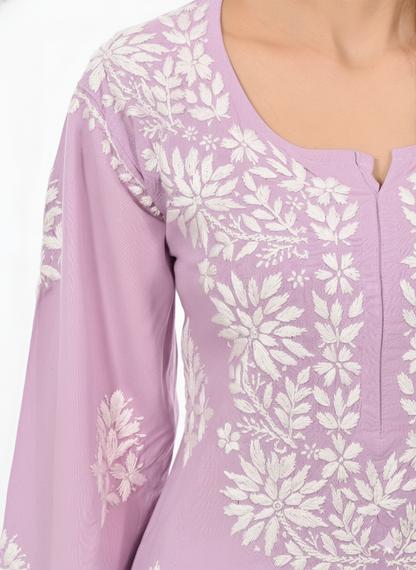 Handmade Embroidered Rayon Lace Plazo Set