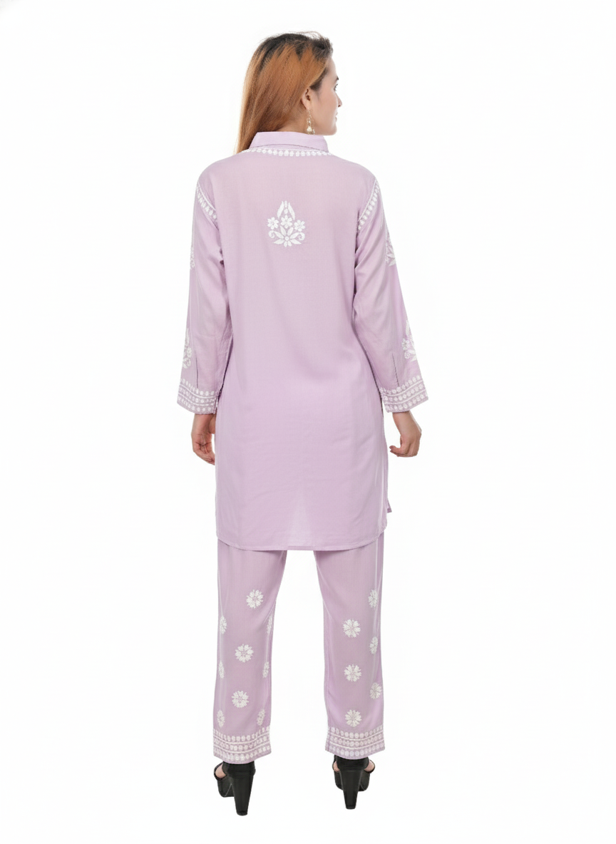 Handmade Embroidered Rayon Lucknowi Chikankari Co-ord Set