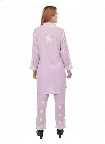 Handmade Embroidered Rayon Lucknowi Chikankari Co-ord Set