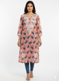 “Traditional Lucknowi Chikankari Printed Malmal Kurti with Hand Embroidery”