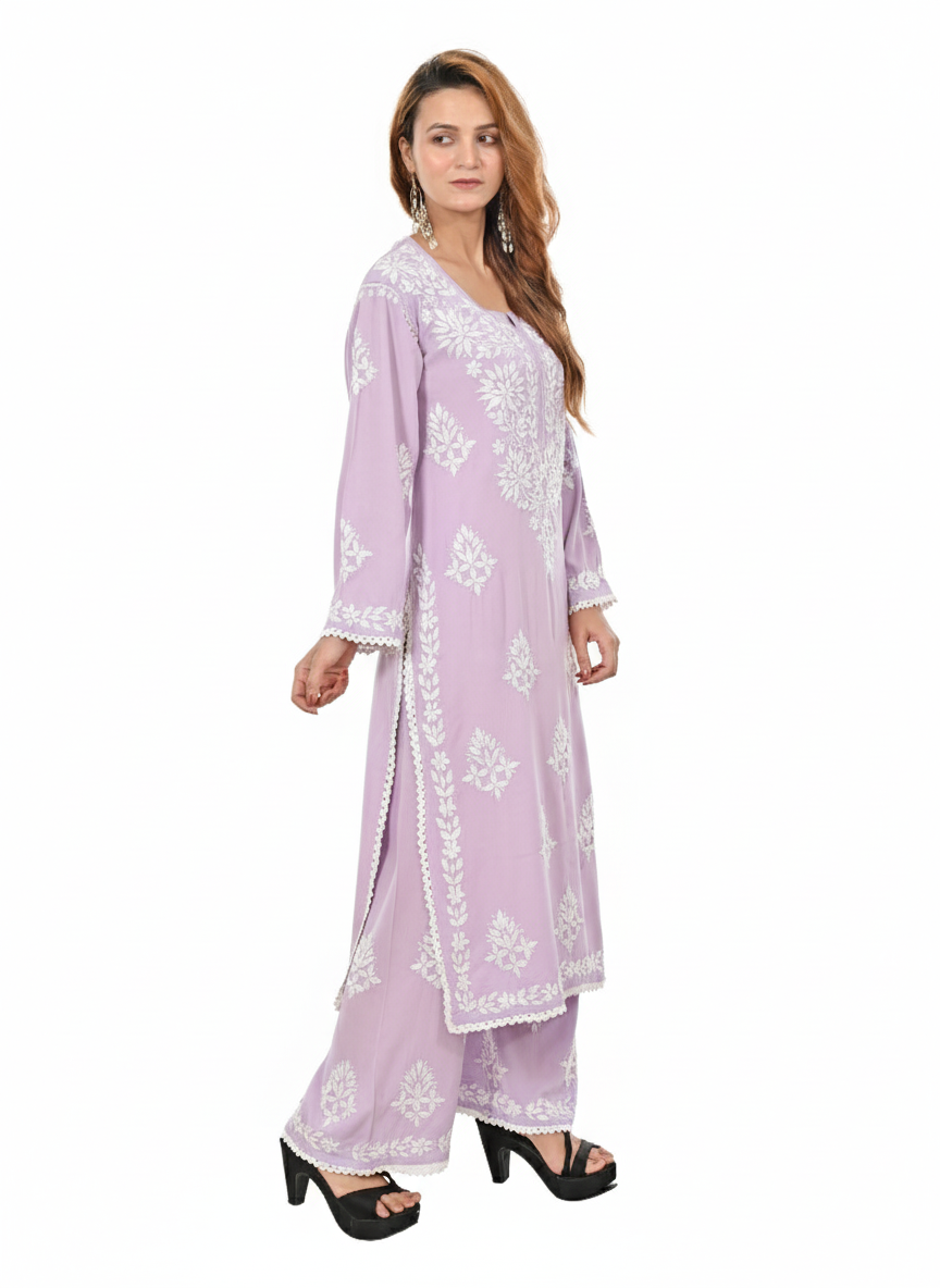 Handmade Embroidered Rayon Lace Plazo Set