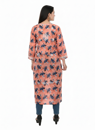 “Traditional Lucknowi Chikankari Printed Malmal Kurti with Hand Embroidery”
