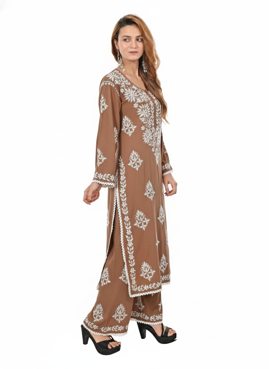 Handmade Embroidered Rayon Lace Plazo Set